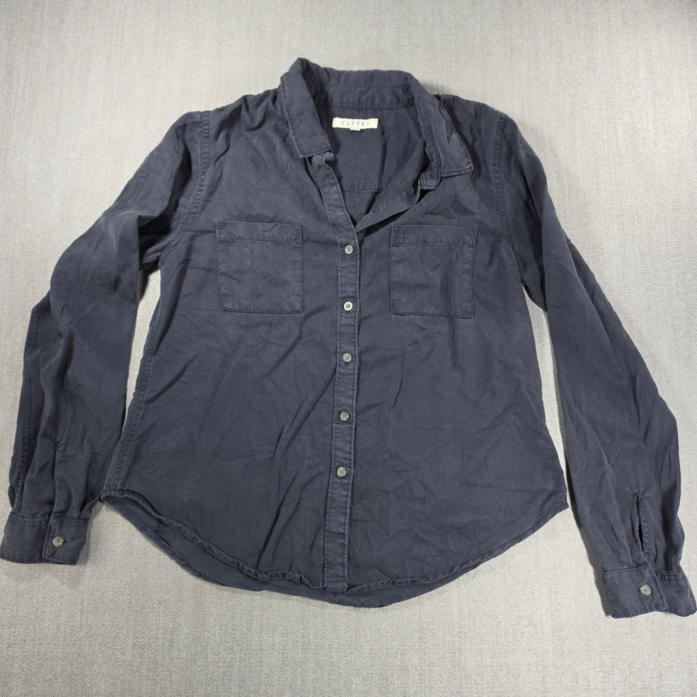 Harper Button Down Shirt Womens Medium Black Lyocell Long Sleeve Utility
